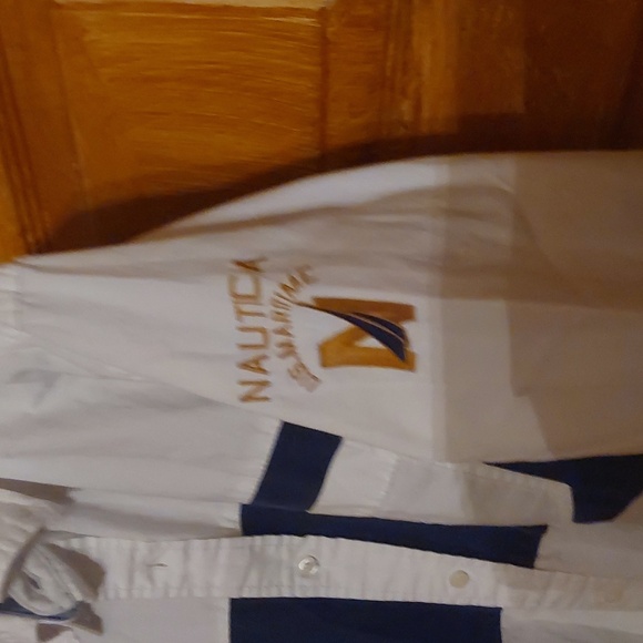 NAUTICA BUTTON DWN NAUTICAL STYLE SIZE L..LONG SLEEVE BLUE WHITE N GOLD - Picture 4 of 4